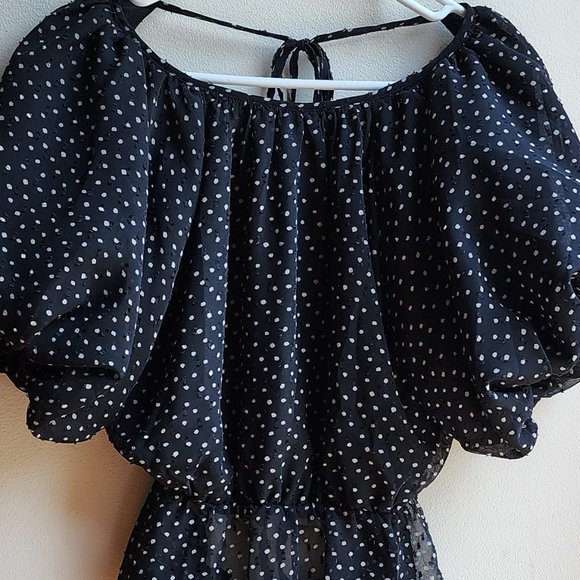 Nasty Gal Black/White Polka Dot Balloon Sleeve Open Back Blouse Size 2 - Picture 5 of 16